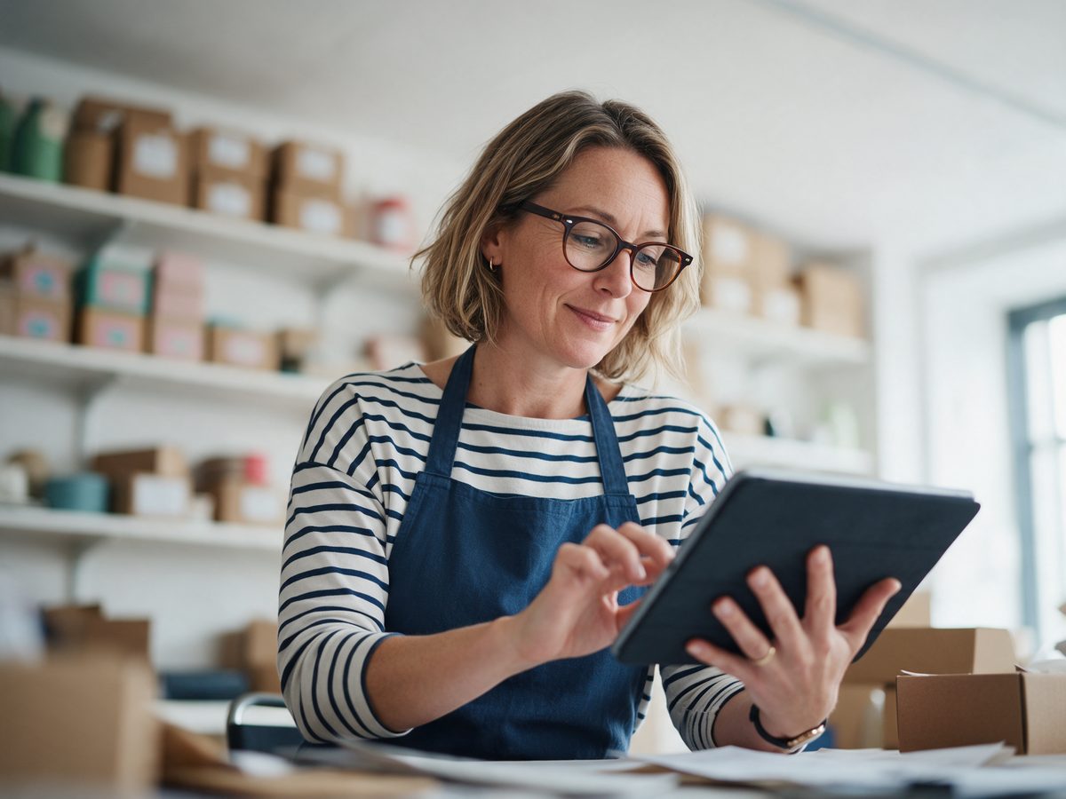 A UK business owner reviewing orders on a tablet